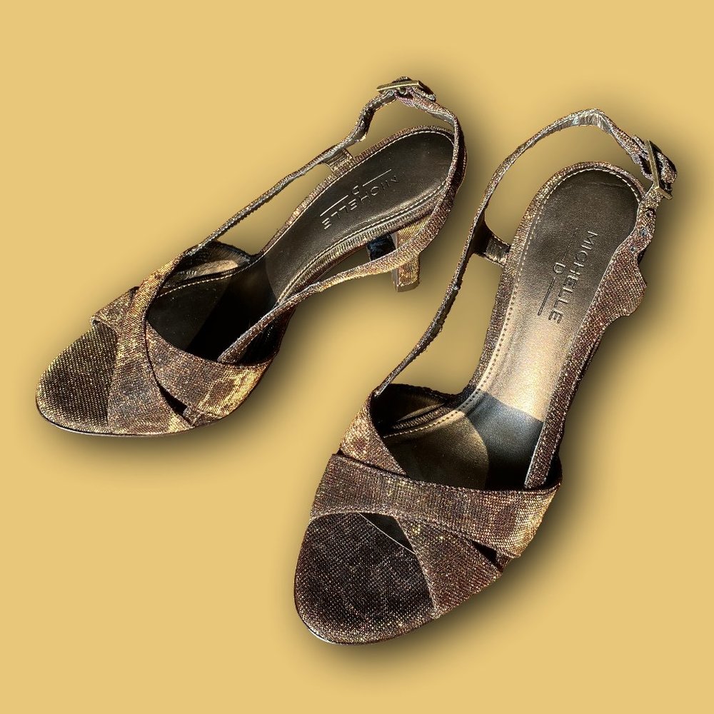 Y2K Michelle D leopard print sparkly slingback heels